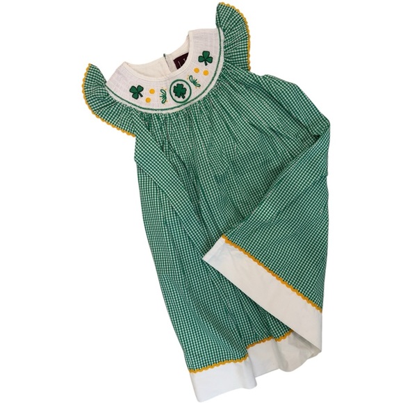 Cactus Other - Lil Cactus St. Patrick’s Day Clover Smocked Green Gingham Dress